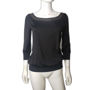 Vintage 90's CACHE Black Scoop Neck Gold Studded Blouse Womens Size Small